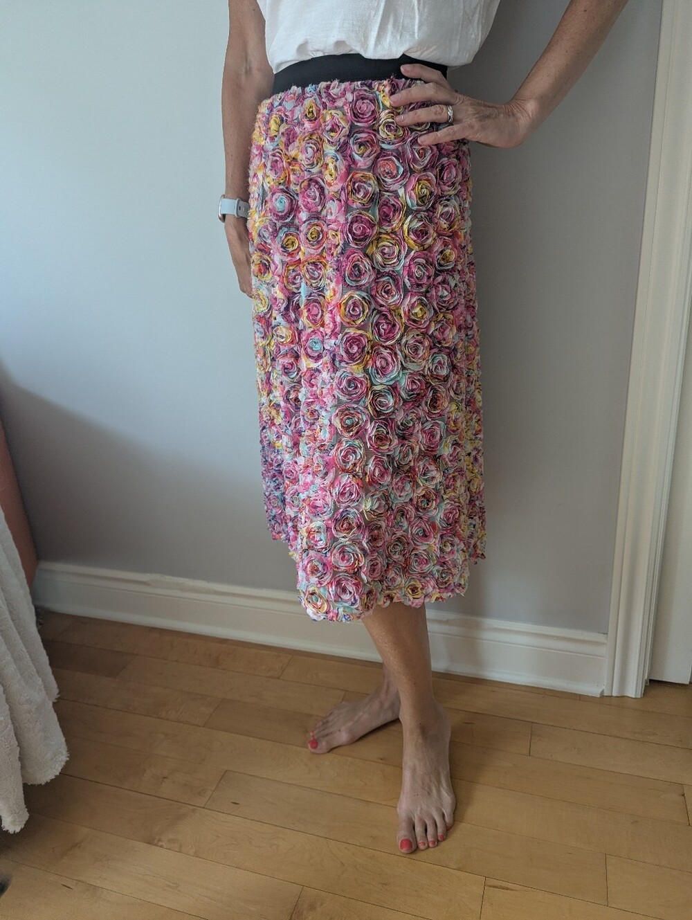 Nordstrom Pink Multicolor Floral Rosette Midi Skirt